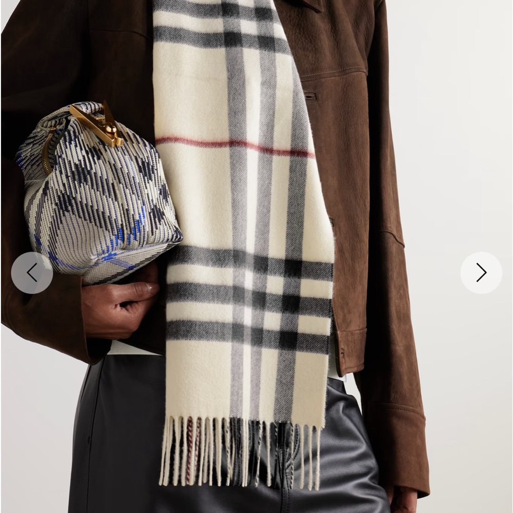 Burberry Cashmere Scarf in Cream, Gray, and Red